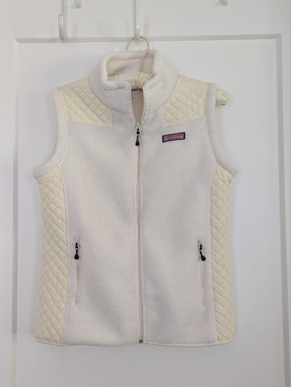 Vineyard Valley News Women's XS Sherpa Fleece Quilted Vest Ivory Cream Full Zip